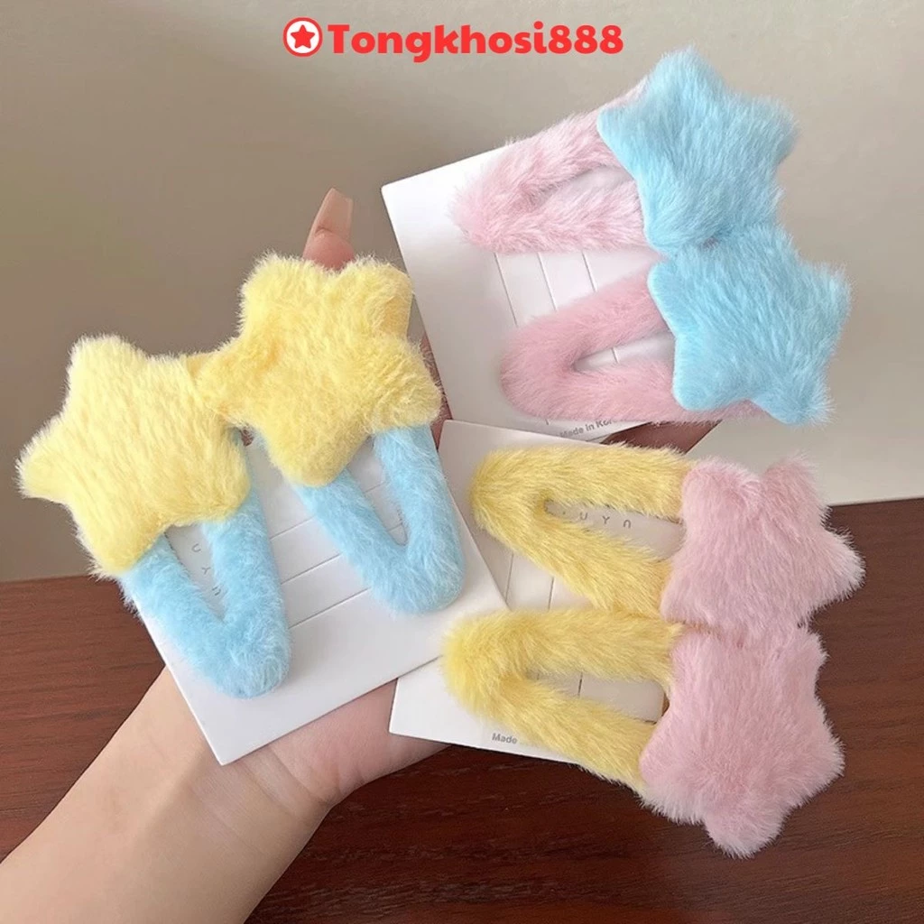 PVN61756 Set 2 Kẹp tóc hình ngôi sao bằng lông nhung dễ thương xinh xắn dành cho nữ