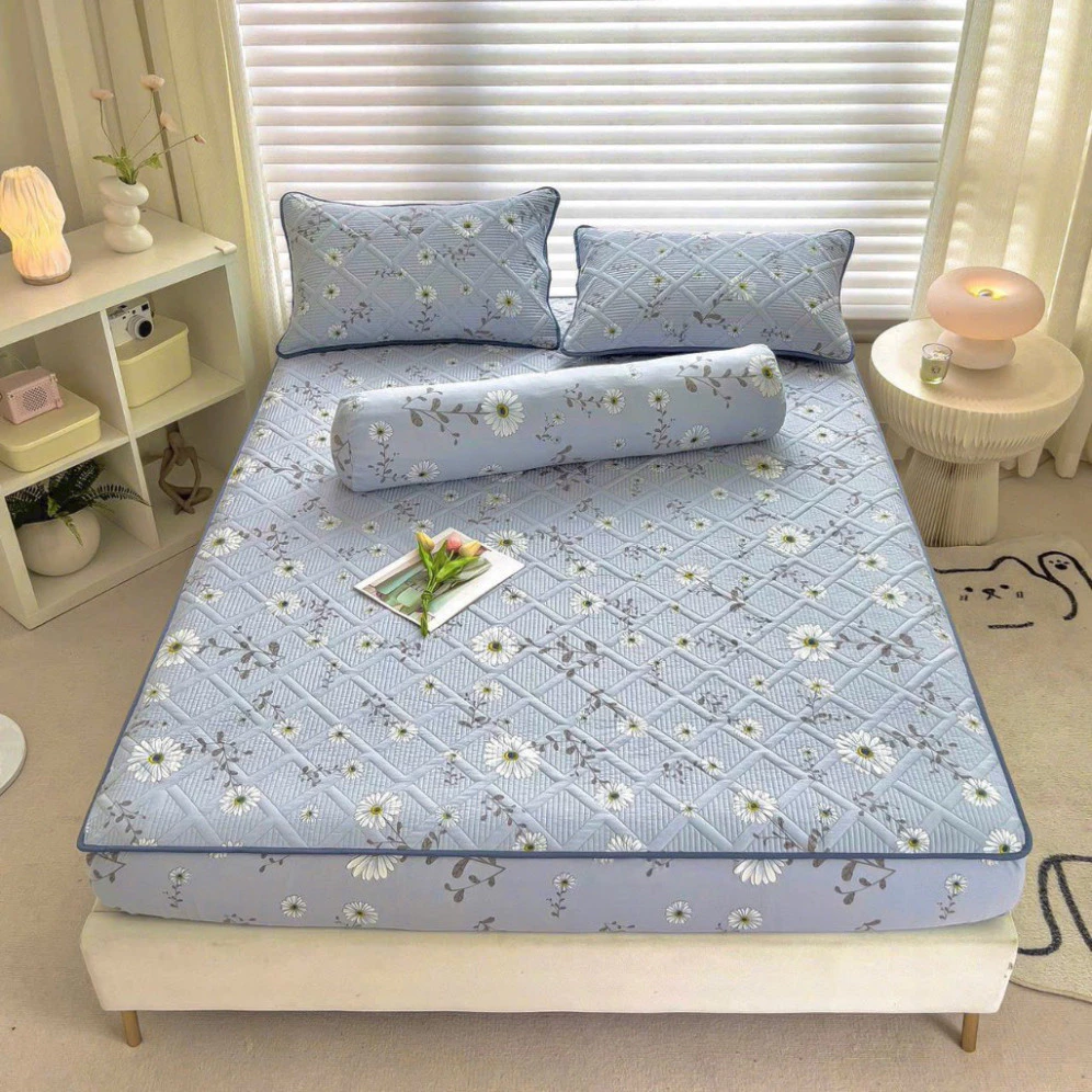 Bộ ga gối 3 Món Cotton đũi hàn quốc dệt bông xơ đậu lành ga gối trần bông đũi cotton, kèm 2 vỏ gối