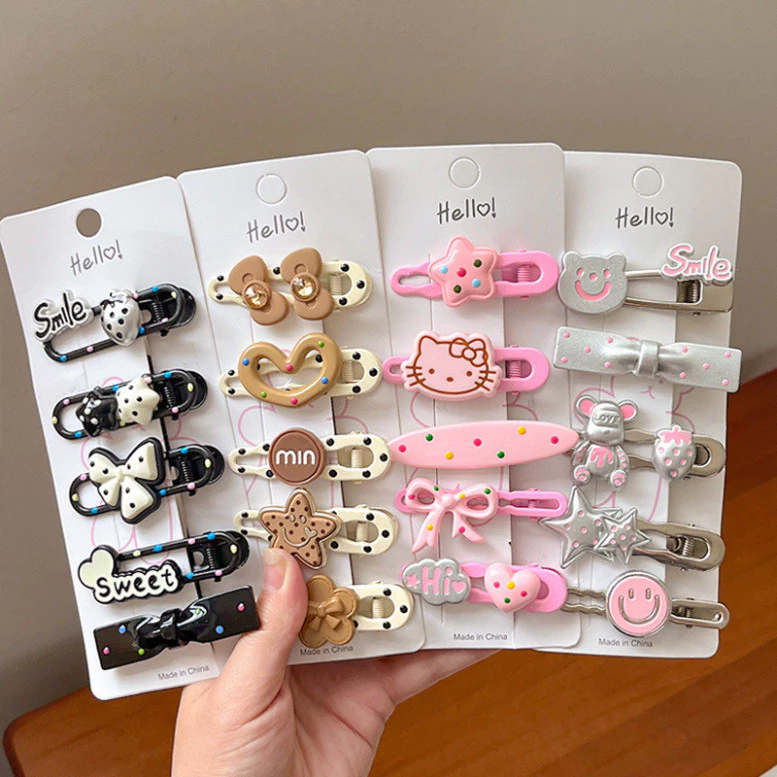 Set 5 Kẹp Tóc Hello Kitty Cho Bé Gái  Siêu Cute 🌏FREE SHIP🌎 Vỉ 5 Ket Tóc Kute Cho Bé Gái (Tuyển Sỉ)