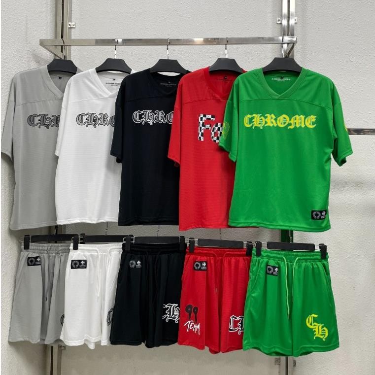 Bộ Quần Áo set Chrom Hearts Mesh Stadium Football Jersey Black, Bộ cộc nam CH vải lưới, bộ hè nam Taiduc SHOP UNISEX