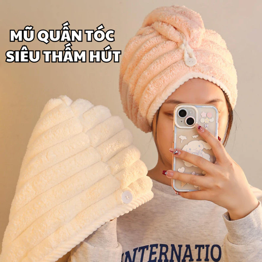 Khăn Quấn Ủ Tóc,Khăn Trùm Đầu Lau Khô Siêu Tốc - Mũ Quấn Tóc Siêu Thấm Hút Nhanh Khô