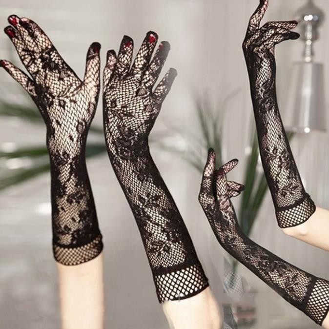 Đôi Găng Tay Cô Dâu Vải Ren Lưới Phong Cách Âu Mỹ PK05 Bao Tay Ren Hoa Phối Đồ Ngủ Nữ Gợi Cảm Sexy