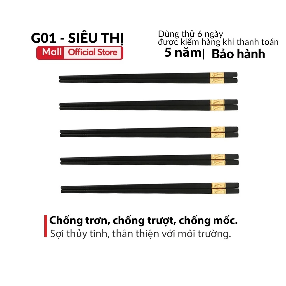 Bộ 10 đôi đũa mạ vàng Hàn Quốc đũa ăn chống trơn trượt chống mốc chịu nhiệt sang trọng