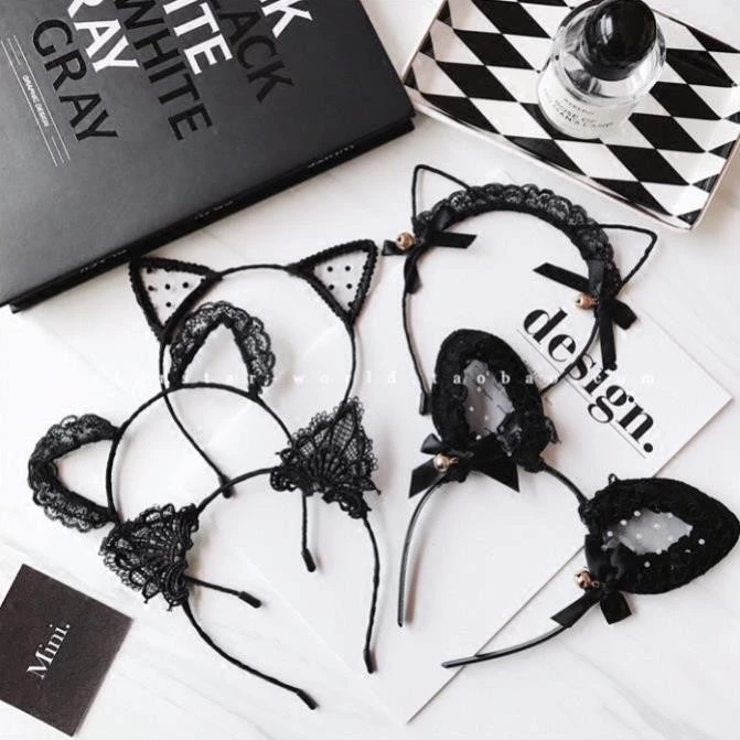 Bờm Tóc Cài Tóc Tai Mèo, Tai Gấu, Tai Sóc Sexy Ren PK01 Băng Đô Dễ Phối Đồ Ngủ Nữ Gợi Cảm Cosplay Quyến Rũ