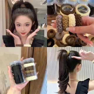 Hộp 6 Dây Buộc Tóc Màu Trơn Cho Nữ🍀FREESHIP🍀Sét 6 chun cột tóc bằng vải nhiều màu sắc kèm ống đựng trong suốt