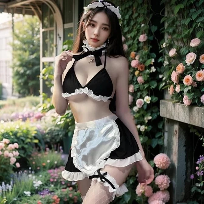 Bộ cosplay hầu gái đính nơ Cám dỗ DN66 Váy ngủ hóa trang hầu bàn giúp việc mặc nhà quyến rũ Đồ ngủ nữ gợi cảm
