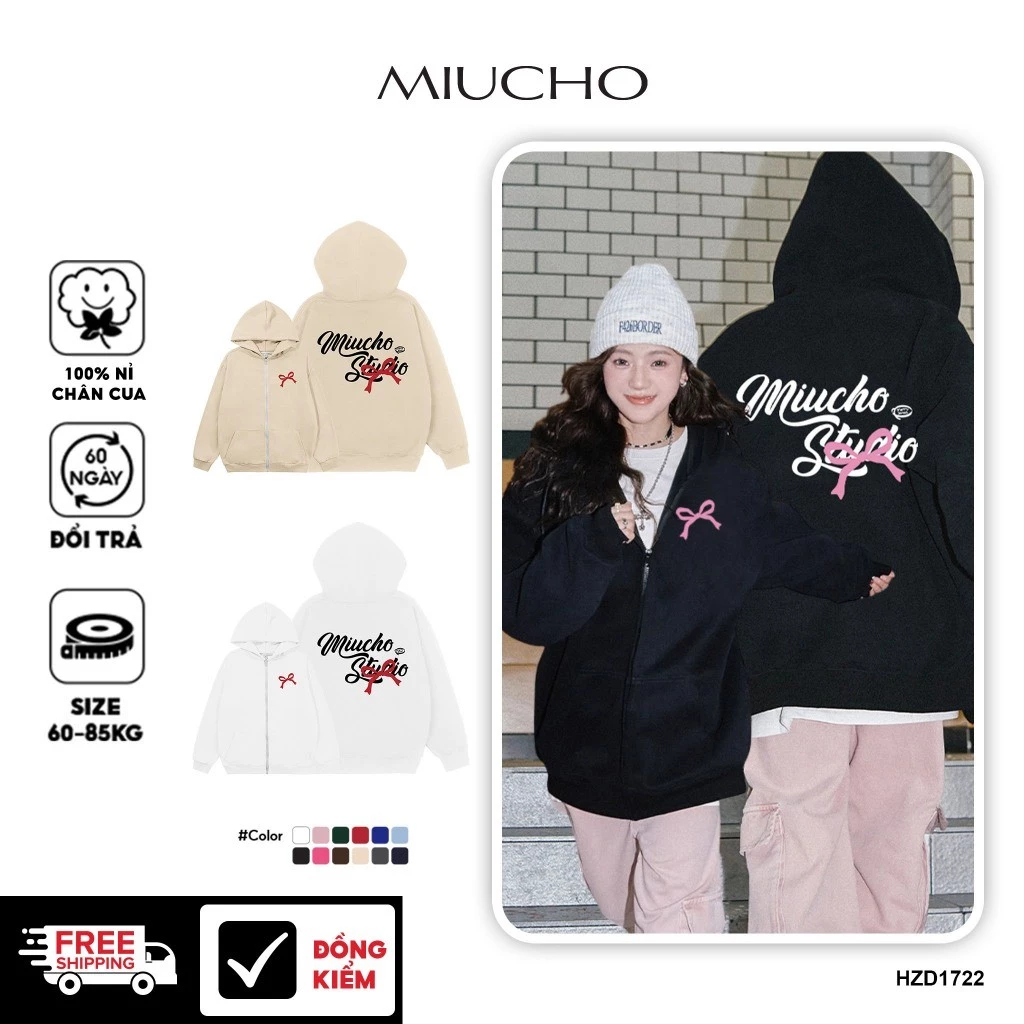 Áo Khoác Hoodie Zip Nam Nữ Form Rộng MIUCHO Nỉ Chân Cua Dày Dặn Giữ Ấm Hiệu Quả HZD1722