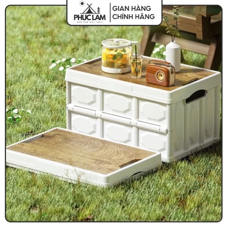 Bàn Hộp Đa Năng TanLock 50L, Bàn Camping Gấp Gọn Kết Hợp Hộp Đựng Đồ Đa Năng Bằng Nhựa, Nắp Gỗ MDF  - PL