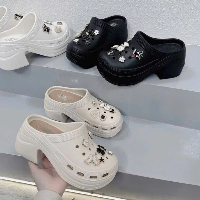 Dép sục Cross nữ đế cao 9cm Dép sục cao gót nữ siêu nhẹ tặng kèm sticker Gấu (313)