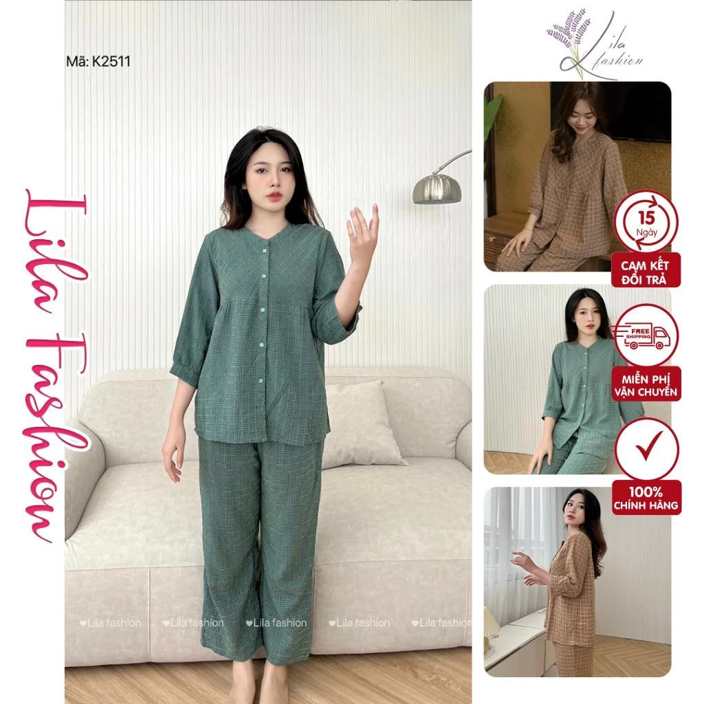 Đồ Pijama Nữ - Bộ Đồ Ngủ Nữ Suna Dáng Dài Babydoll, Áo Cổ Chữ V, Đường May Ti Mỉ Chắc chắn Dễ Mặc Thoải Mái