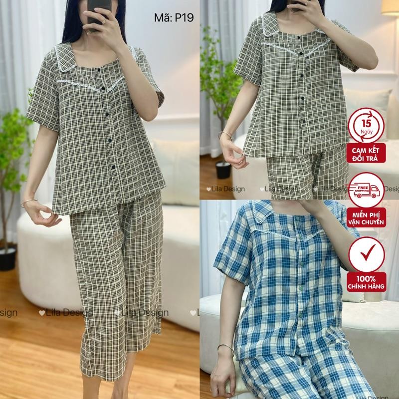 P19 Set Đồ Ngủ nữ Pyjama -Lila Clothing  dáng ( lửng - đùi ) kẻ cao cấp mềm mịn thoáng mát và thấm hút mồ hôi