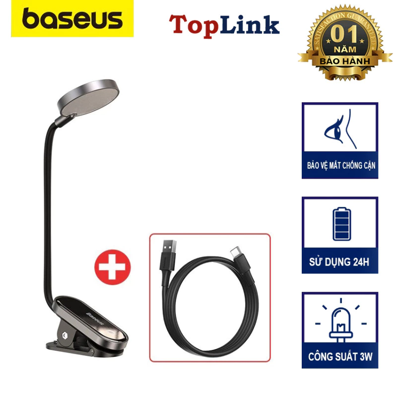 Đèn Đọc Sách Dạng Kẹp Baseus Mini Clip Lamp Không Dây Cảm Ứng Dung Lượng Pin 350mah - Toplink