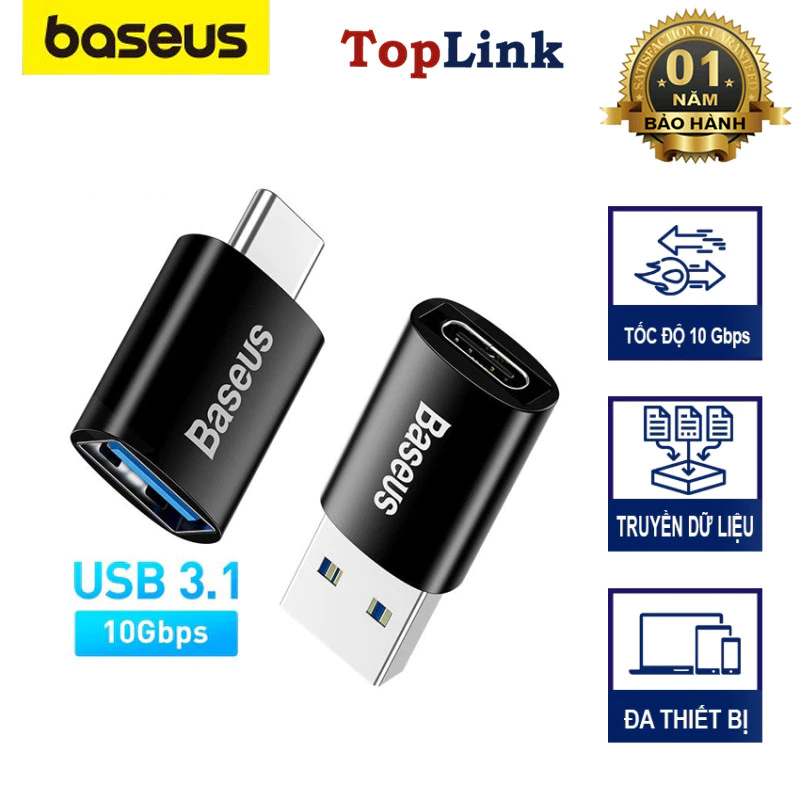 Đầu Chuyển Đổi OTG USB 3.1 Baseus Từ Type-C Ra USB/ USB Ra Type-C Cho Macbook Xiaomi Samsung 10Gbps - TopLink
