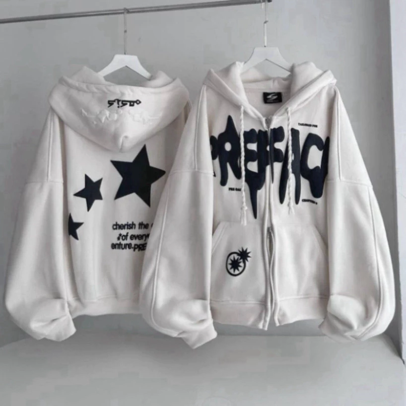Áo Khoác Nỉ Bông In Nổi Boxy THREE STARS Unisex_SSSTore