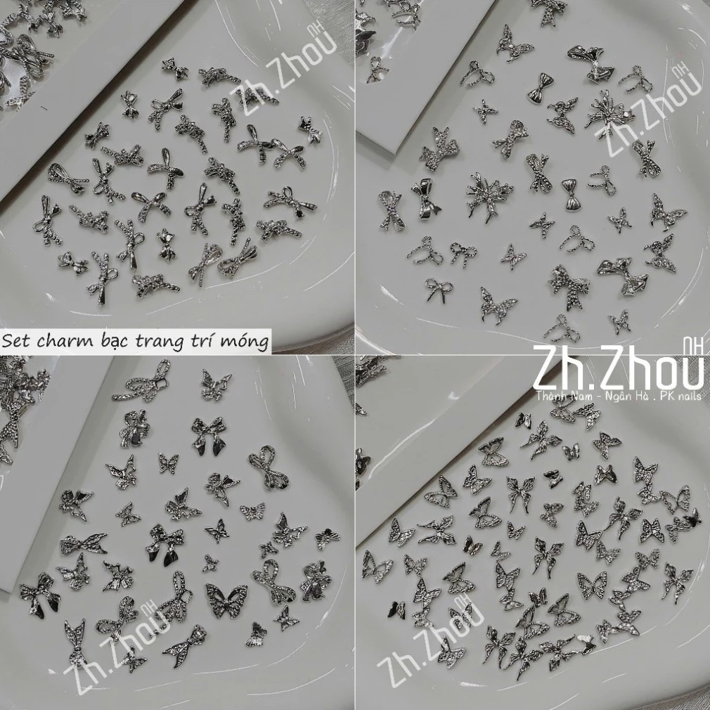 Set charm bướm bạc ,charm bạc cao cấp, charm bướm mini , charm nơ mini , charm nơ nhựa