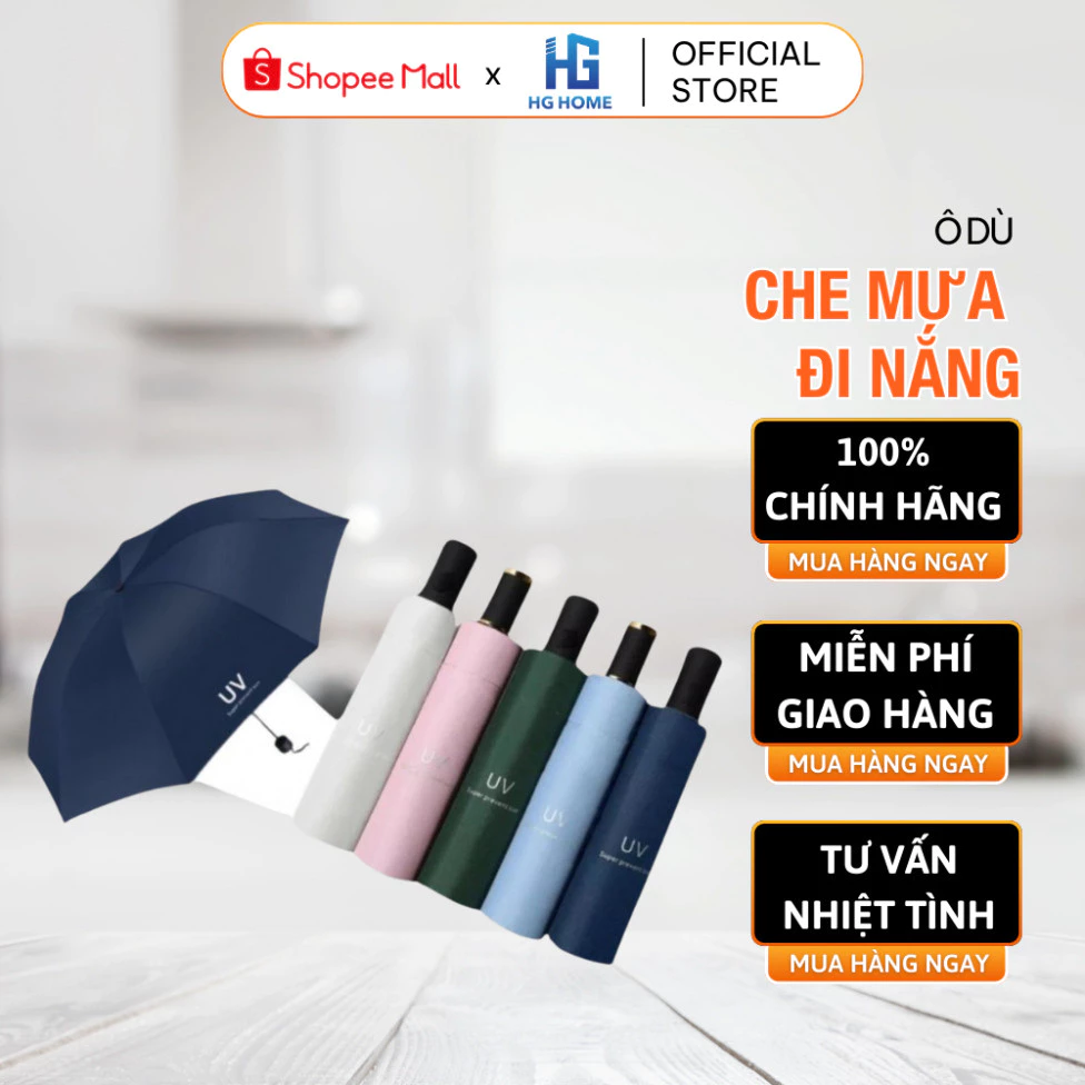 Ô Dù Che Mưa Đi Nắng HGHOME Gấp Gọn Thủ Công Chống Tia UV, Chắc Chắn Nhỏ Gọn Cầm Tay Tiện Lợi