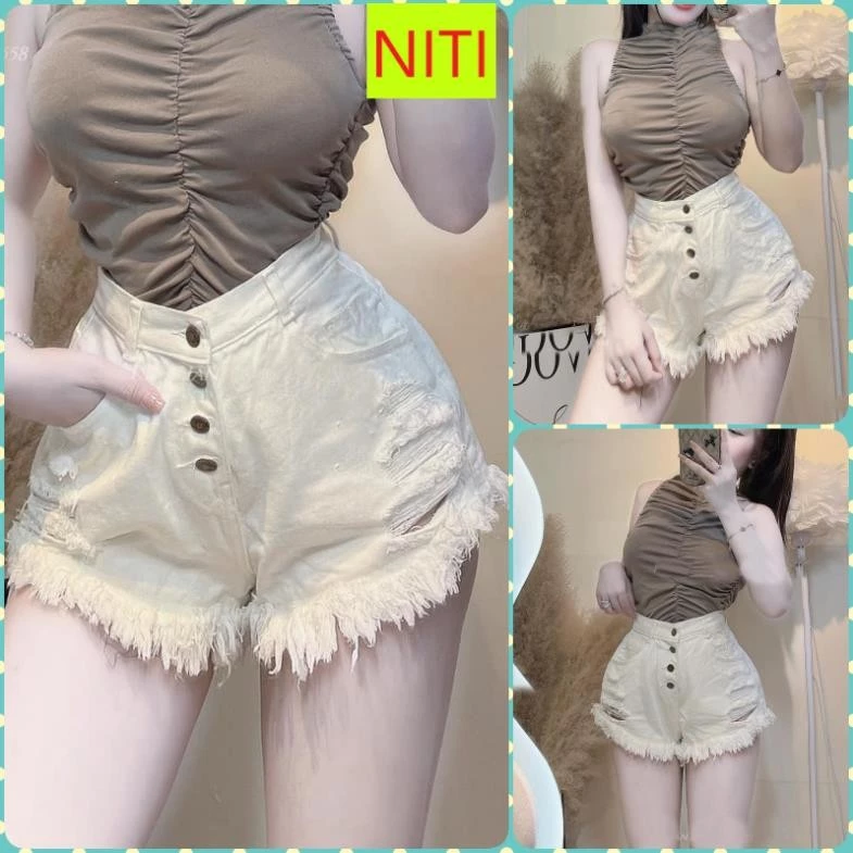 [SOGE2084] QUẦN SHORT JEANS ĐÙI NỮ LƯNG CAO RÁCH CÀO ĐÙI 4 NÚT MÀU TRẮNG LAI TUA XÙ SIÊU HOT HIT CÁ TÍNH MÁT MẺ