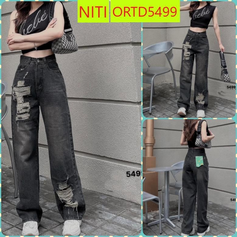 [ORTD5499]QUẦN JEANS ỐNG RỘNG NỮ LƯNG CAO RÁCH MẢNG 1 BÊN KÈM RÁCH MẢNG GẤU CHÂN ĐỐI MÀU XÁM ĐẬM LAI CUỐN SIÊU HOT HIT
