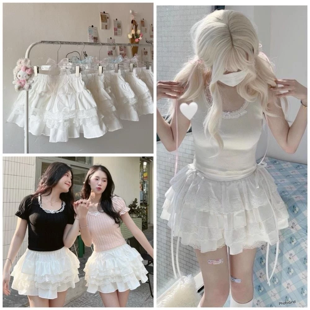 CHÂN VÁY BÈO VIỀN REN 3 TẦNG PHỒNG XOÈ XINH LƯNG CHUN CÓ QUẦN BẢO HỘ V3