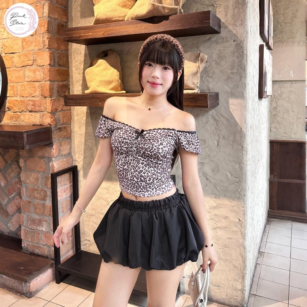 Áo Thun Nữ Tay Ngắn Cổ Vuông TaiducStore Họa Tiết Da Beo Cá Tính A51319
