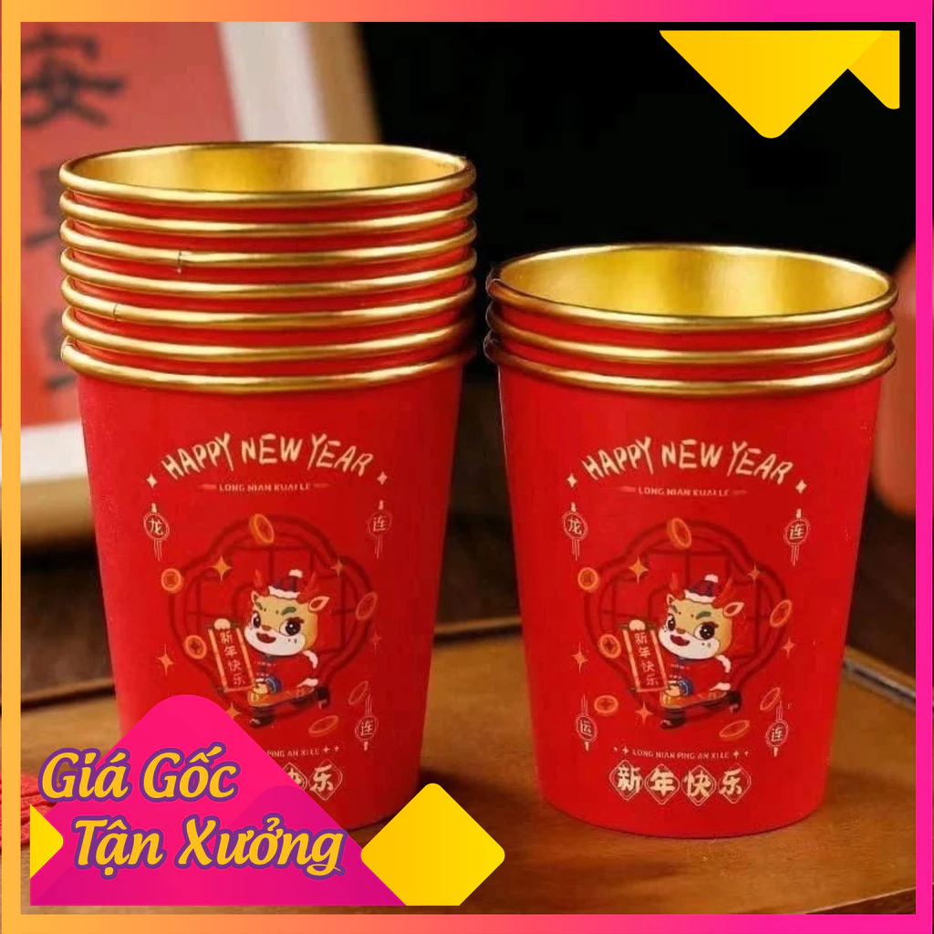 Sét 50 Cốc uống nước một lần màu đỏ Dùng cho ngày Tết, ngày cưới Tiện dụng chịu nhiệt.