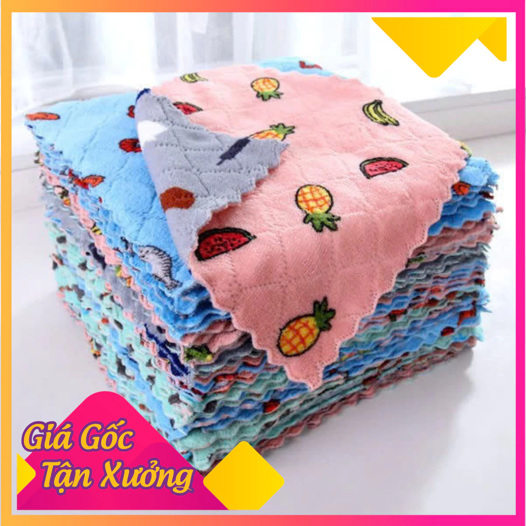 Set 10 khăn lau hoạ tiết hoa quả thấm nước dễ lau làm sạch bề mặt bàn ghế tiện dụng