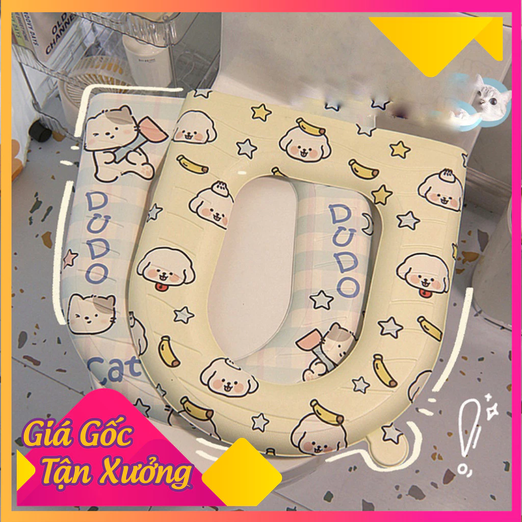 Đệm lót bồn cầu giữ ấm chống vi khuẩn bằng EVA chống thấm in họa tiết xinh xắn 43x39cm HHKT