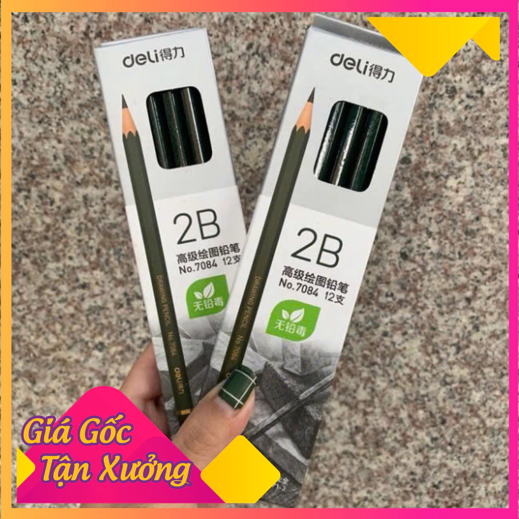 Hộp 12 bút chì 2B deli hàng đẹp cho bé tiện lợi. Bút chì gỗ tiện dụng cho bé