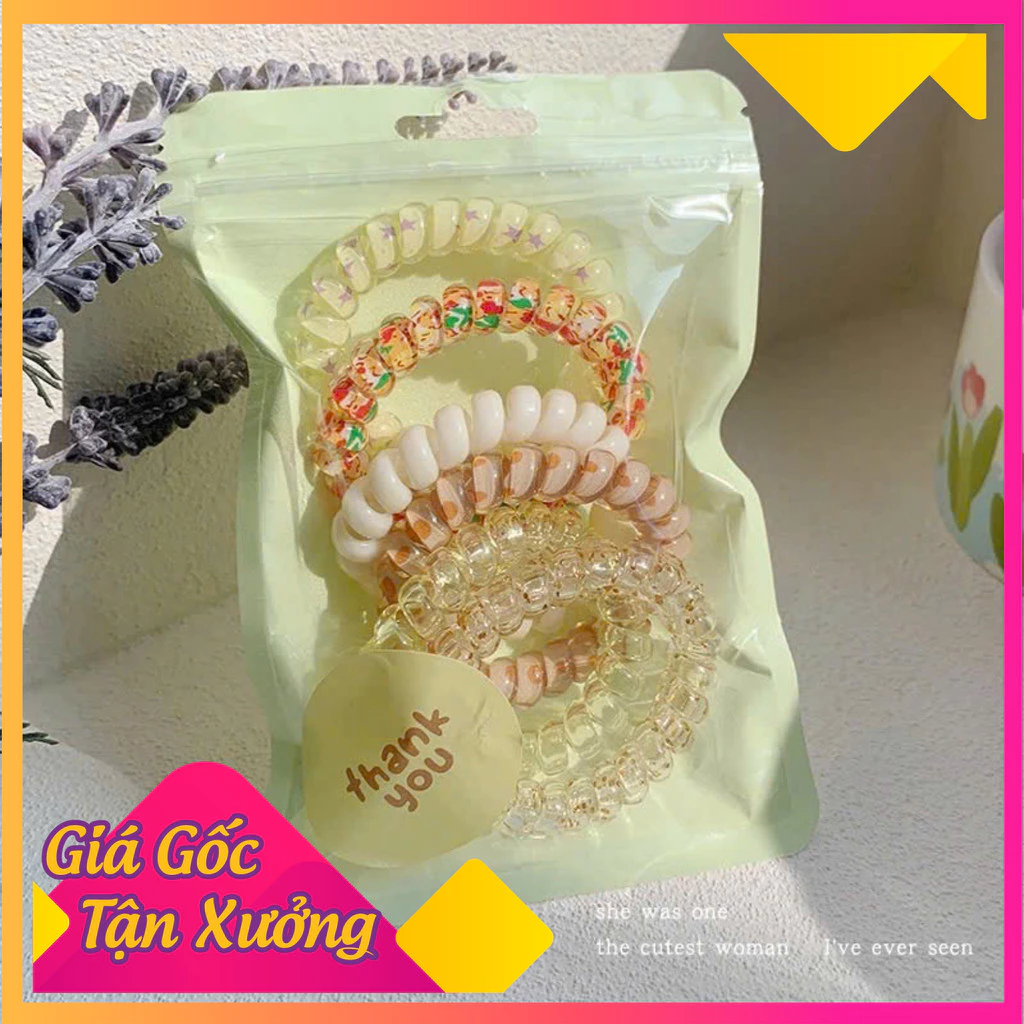 Sét 5 dây chun buộc tóc co giãn lò xo nhiều màu sắc