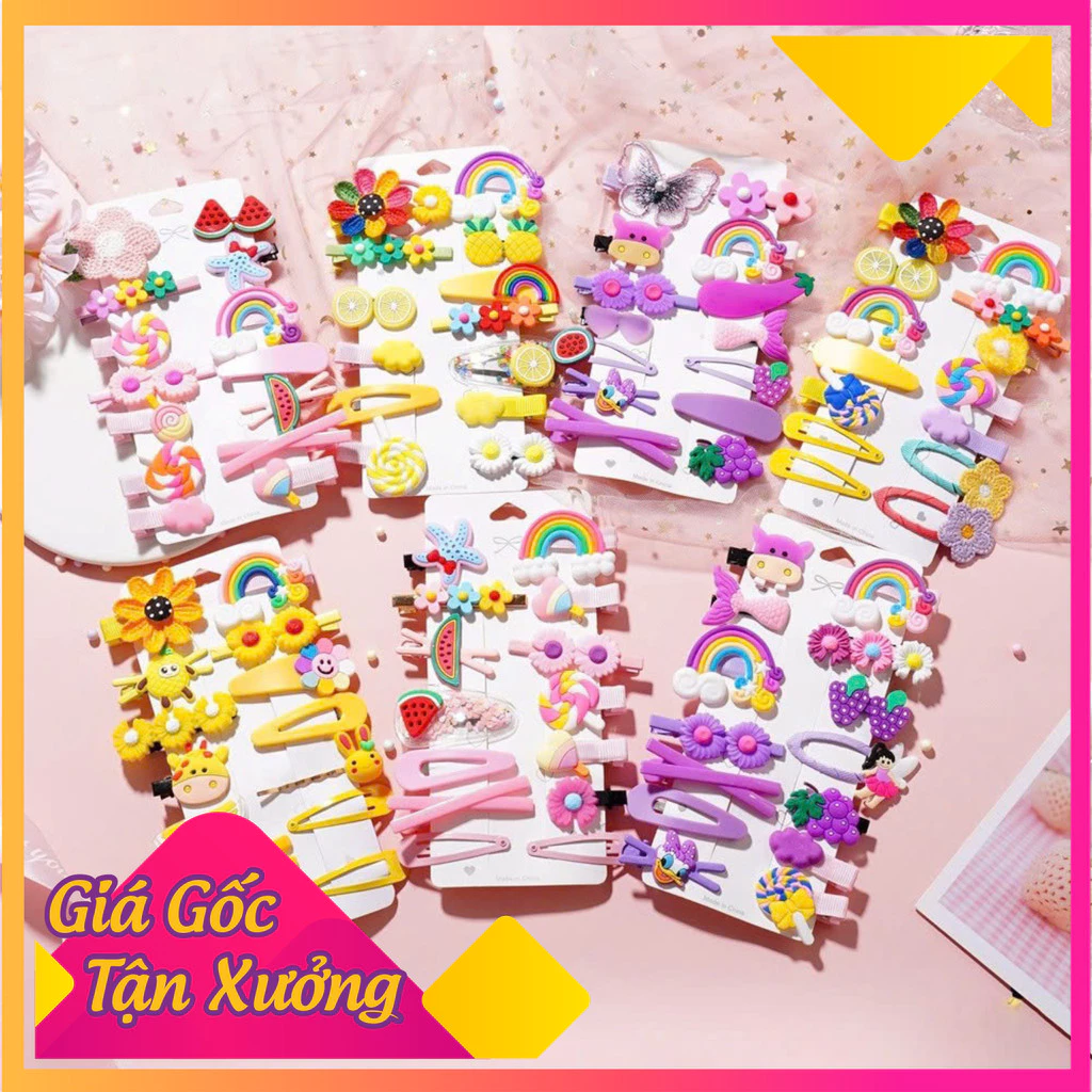Set 14 kẹp tóc hoạ tiết dễ thương cho bé gái. Kẹp tóc cho bé yêu mỗi ngày