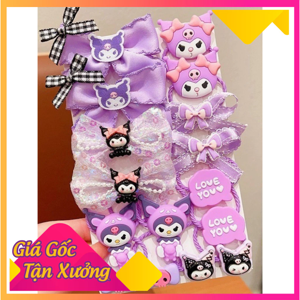 Set kẹp kèm dây 18 chi tiết Hoạ tiết Kurumi cho bé gái dễ thương cưng xỉu