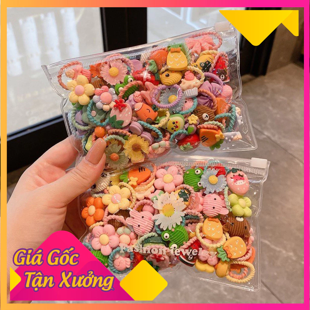 Combo 50 dây cột tóc xoắn co giãn cho bé xinh nhiều hình cute dễ thương
