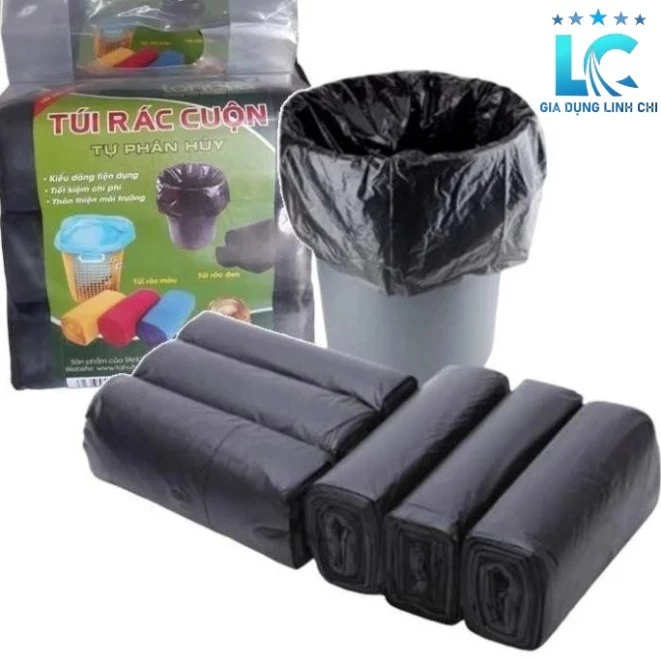Combo 5 Sét 15 Cuộn túi đựng rác đen tự phân hủy Size đại 55x65 cm  - HD20