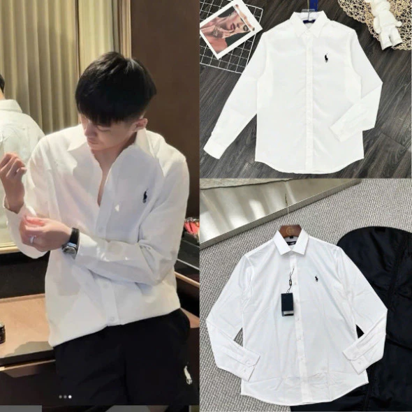 (HOT) Áo Sơ Mi Nam Trắng Thêu Ngựa Trơn Dài Tay - Vải Chuẩn Thương Hiệu 4 Sọc Vải Cotton Cao Cấp 2025