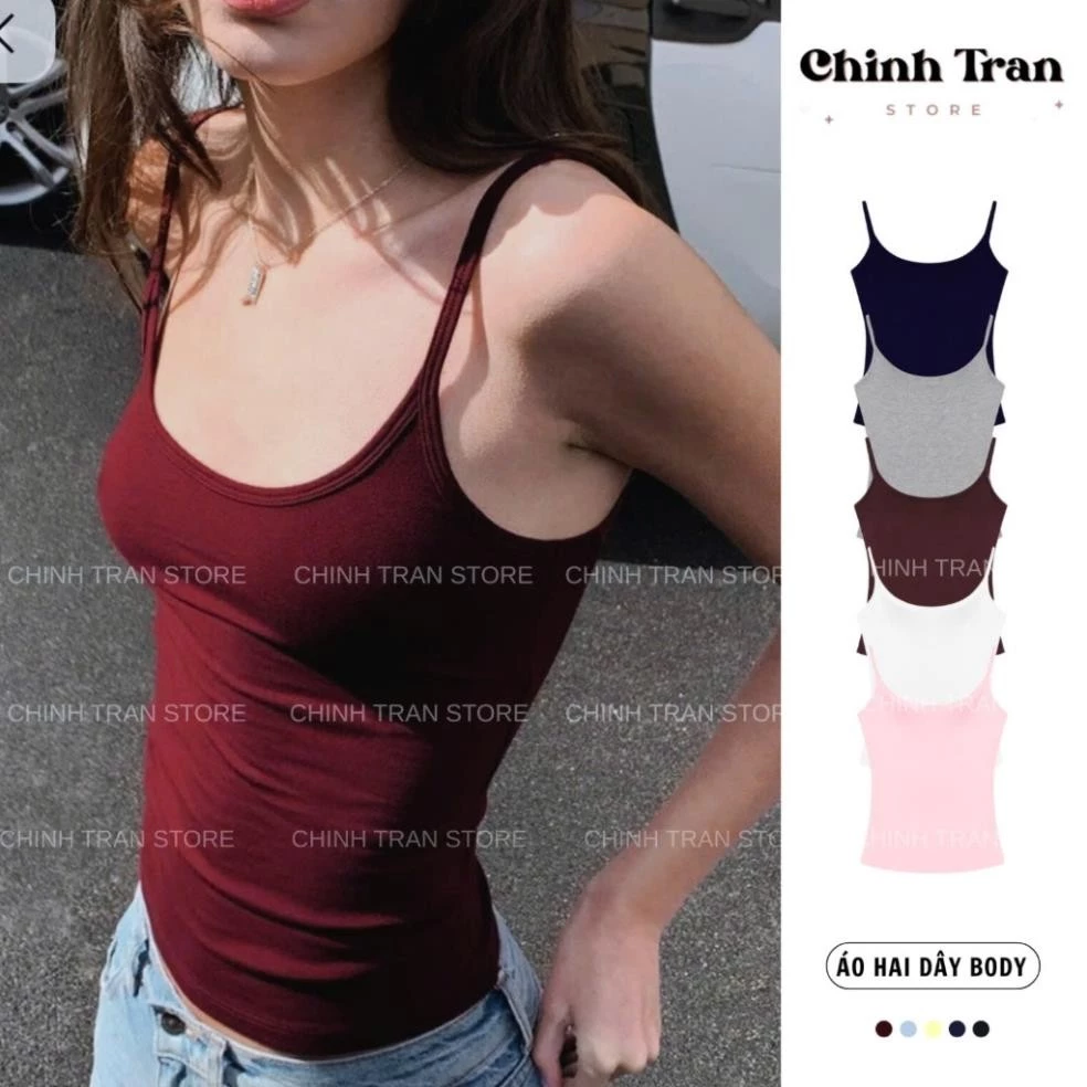 Áo Hai Dây Nữ Basic Ôm Body Chất Thun Cotton Co Giãn Mềm Mỏng Nhiều Màu - Chinh Trần Store