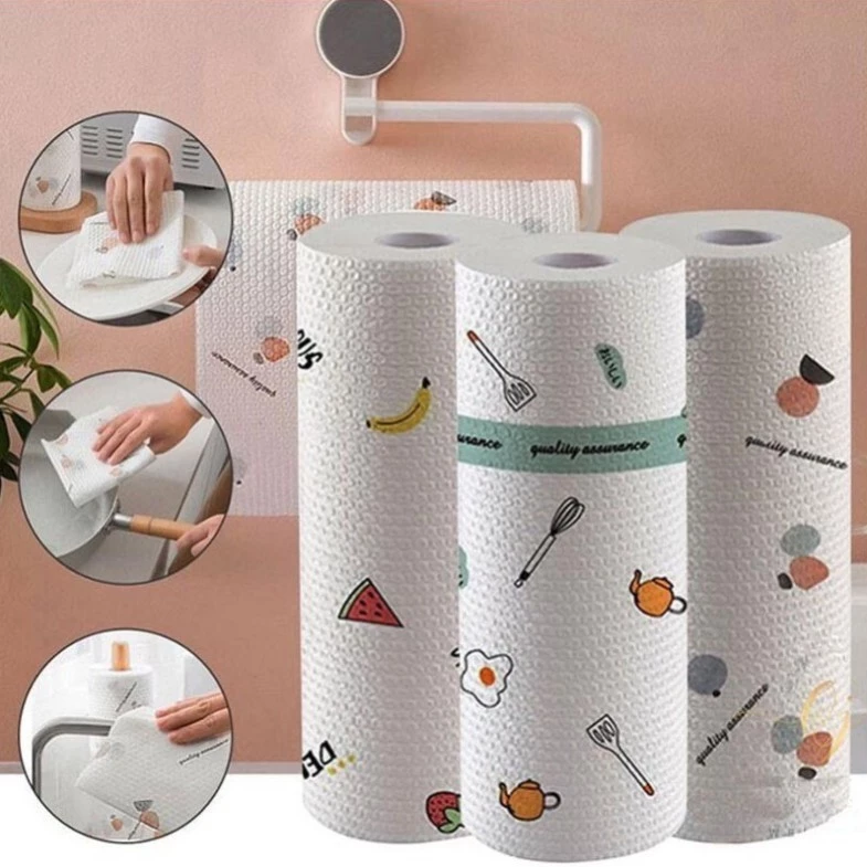 COMBO 5 Cuộn Khăn Lau Bếp 20 Cm, Giấy Lau Đa Năng Khăn Lau Tay Thấm Nước Thấm Dầu Mỡ Có Thể Giặt Được  - HD21