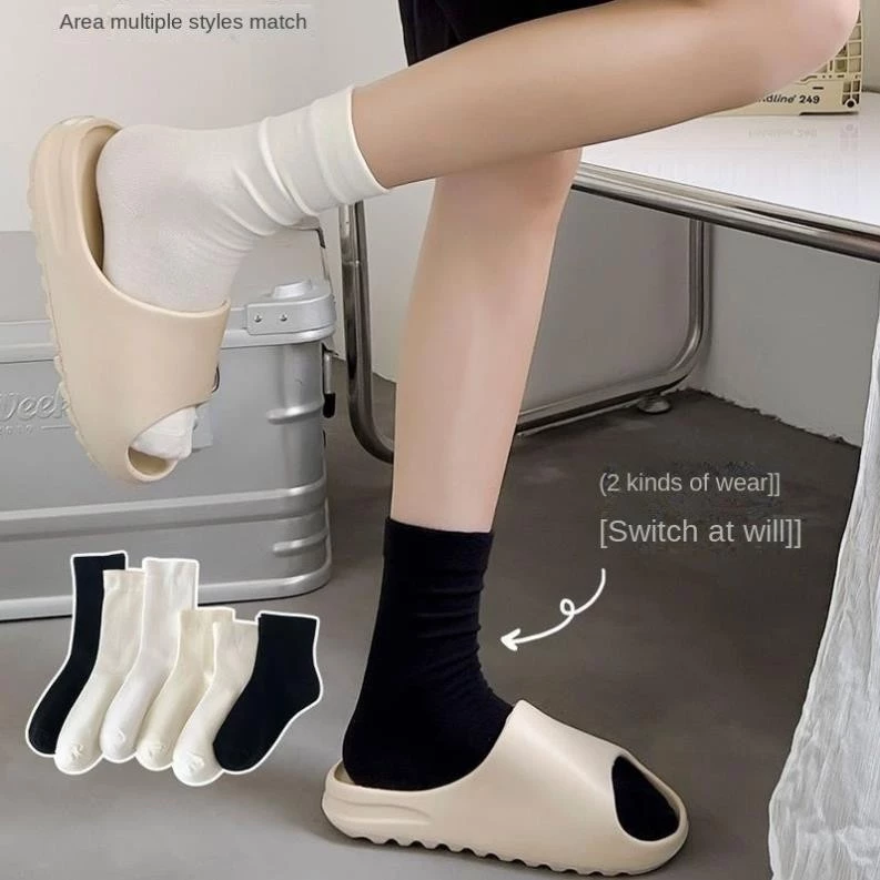 Set 5 Đôi Tất Cổ Cao, Vớ Cổ Cao Nữ Vải Cotton Co Giãn Mềm Mại Hàn Quốc S2