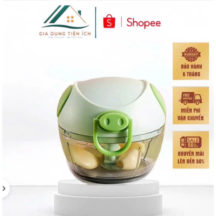 Máy xay tỏi ớt mini HGHOME tiện lợi cho gian bếp 3 lưỡi dao kéo tay xay tỏi ớt hành xay rau củ quả [ HÀNG TỐT ]