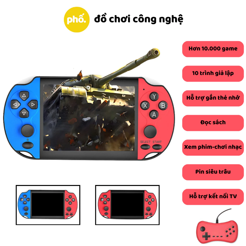 Máy Chơi Game Cầm Tay X7s - 999 Trò Chơi - Kèm Tay Cầm Chơi Game 2 Người - Tặng Kèm Pin sạc