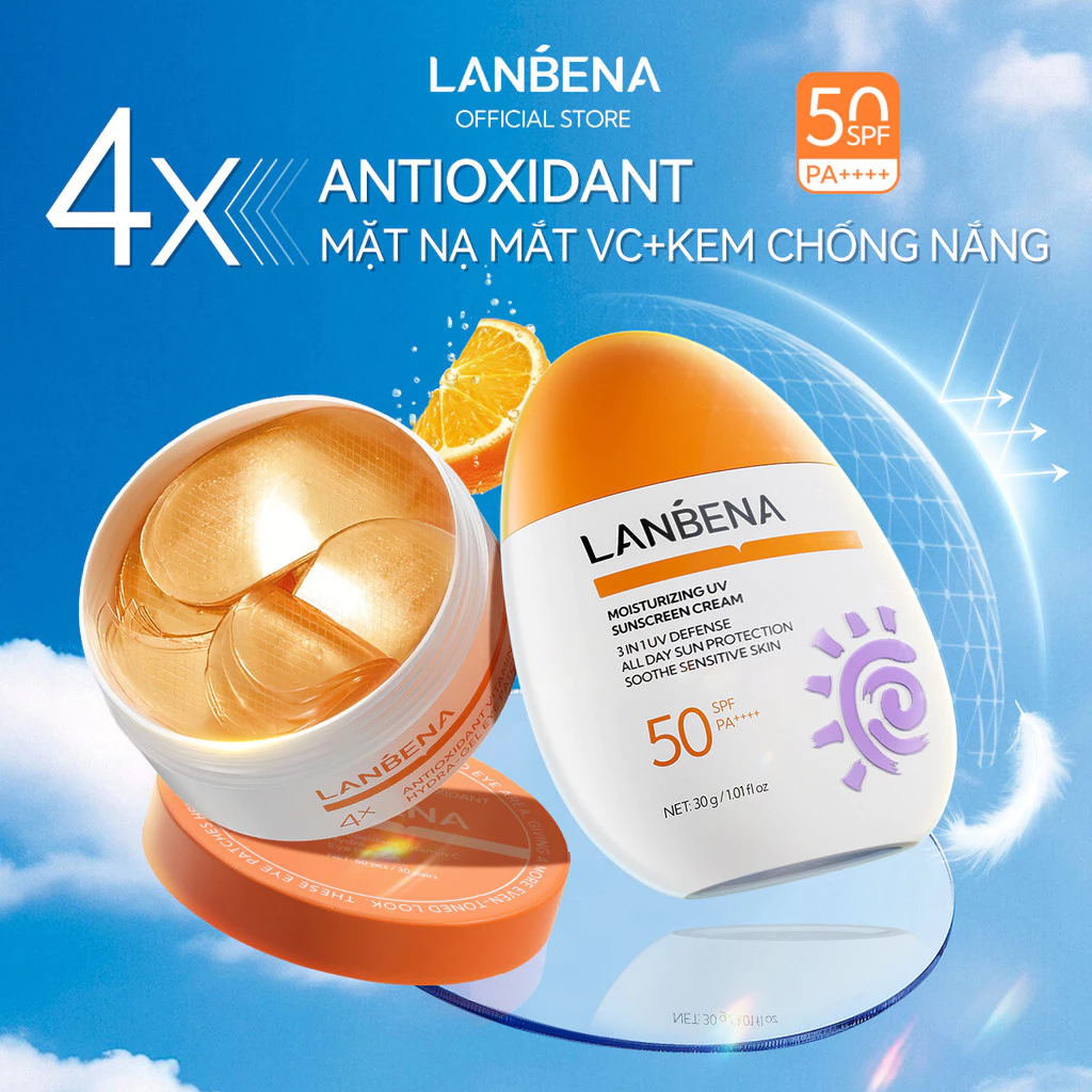 LANBENA Bộ mặt nạ mắt collagen+ Kem chống nắng SPF50 PA+++ (60 miếng+30g) - Giảm quầng thâm, Skincare