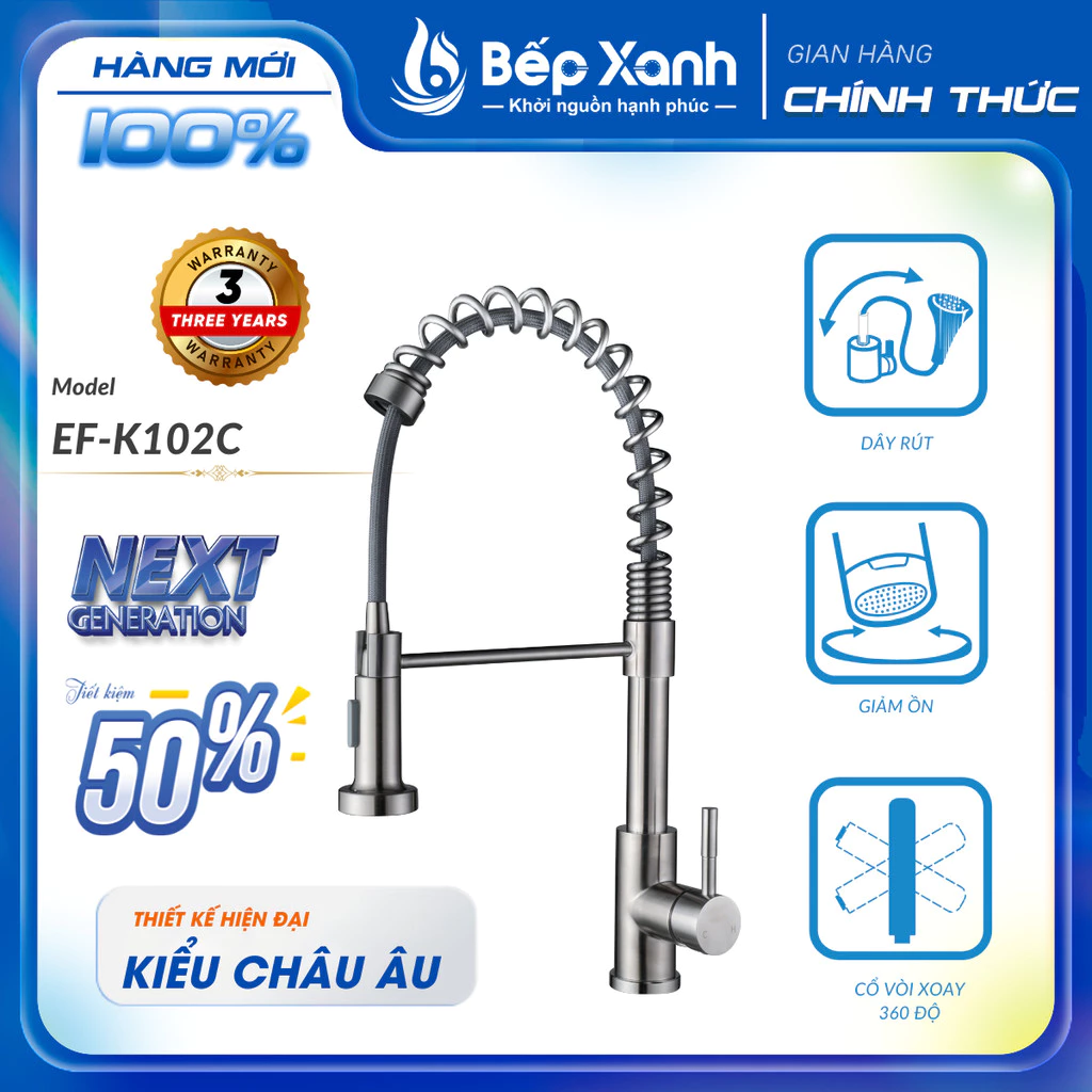 [FREESHIP HCM] Vòi Rửa Chén Nóng Lạnh Ecalite EF-K102C - Màu Bạc