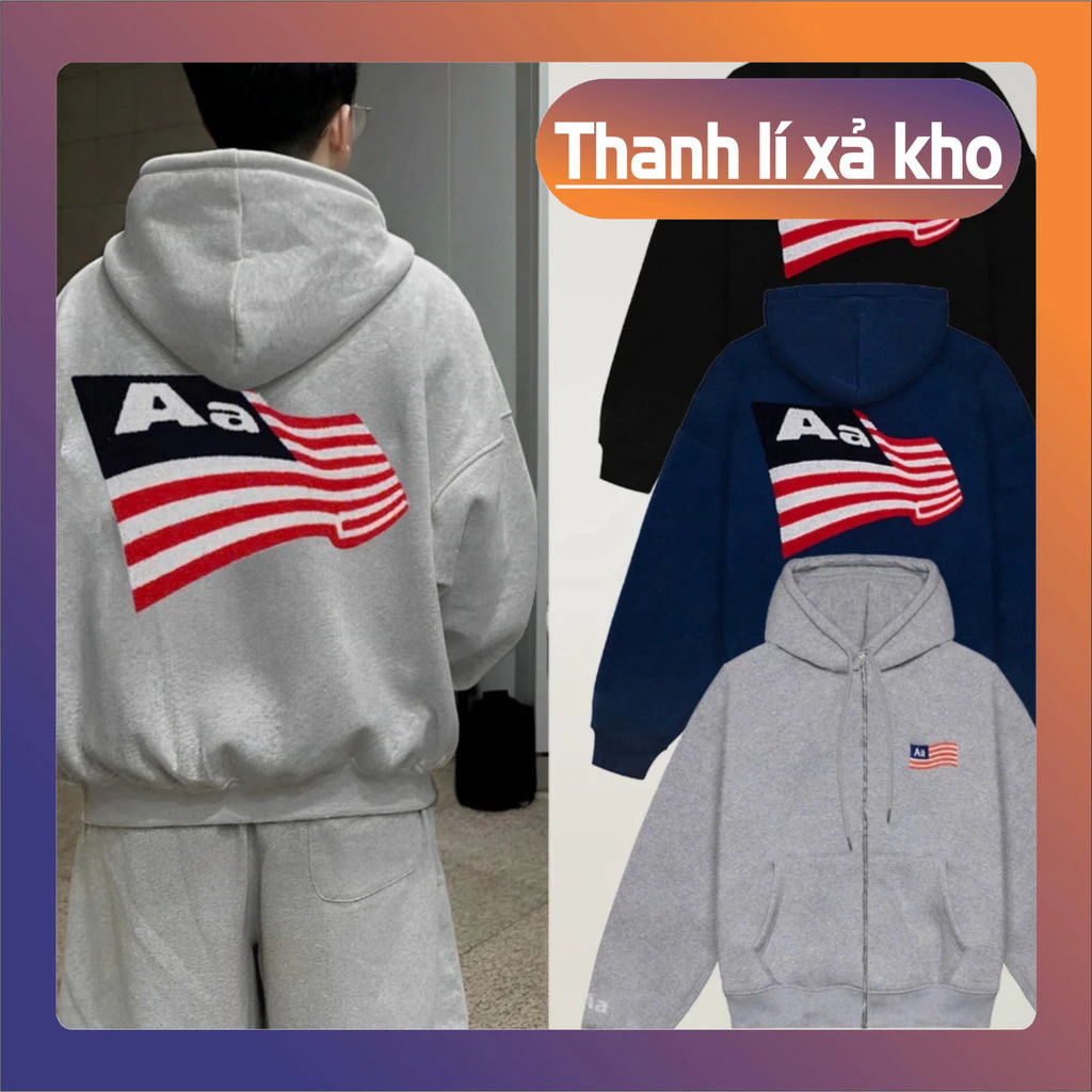 Áo Khoác Hoodie Zip Aastu Thêu Cờ Mỹ Form Rộng Boxy Chất Nỉ Chân Cua Thêu Hút Mắt, Hot Trend Vô Địch!