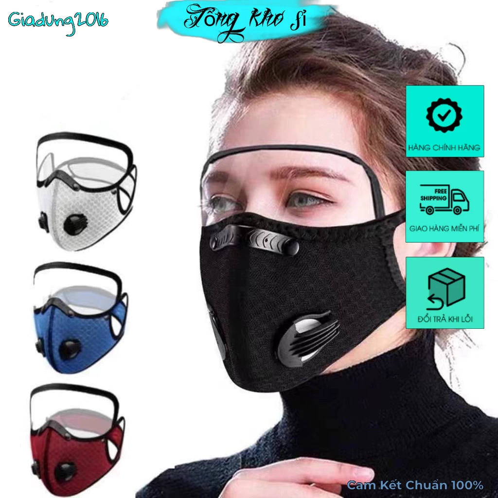 Khẩu trang vải kháng khuẩn với van thở 🌏FREE SHIP🌎 kính chống giọt bắn và tia UV kèm theo (Tuyển Sỉ)