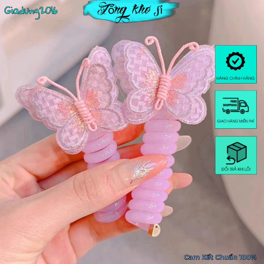 Set 2 Chun cột tóc dạng lò xo xoắn tạo kiểu màu cầu vồng hình bướm kute cho bé 🌏FREE SHIP🌎 Dây buộc tóc lò xo cho bé