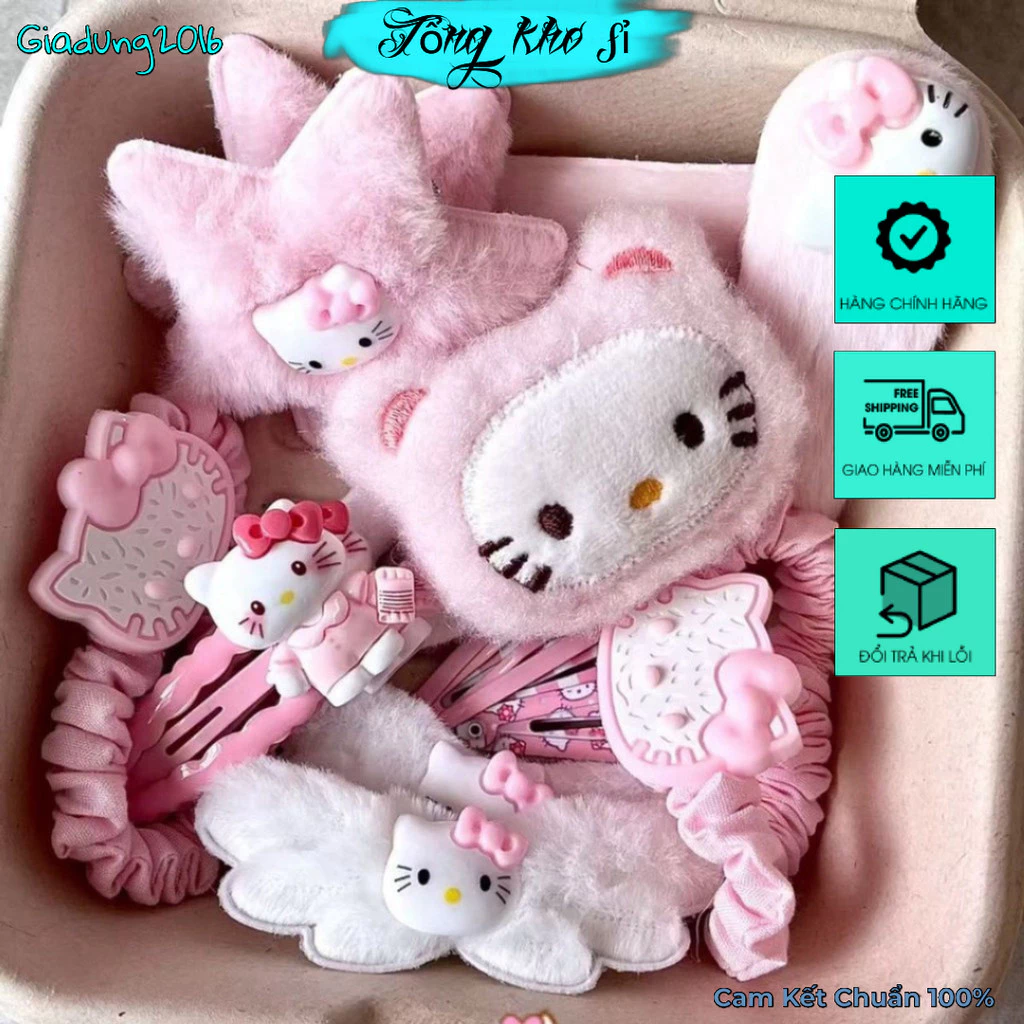 Set 14 Kẹp Tóc Chi Tiết hellokitty Mỏ Vịt Kẹp Kết Hợp Cô Gái Nhật Bản kT Mèo Hoạt Hình (Tuyển Sỉ)