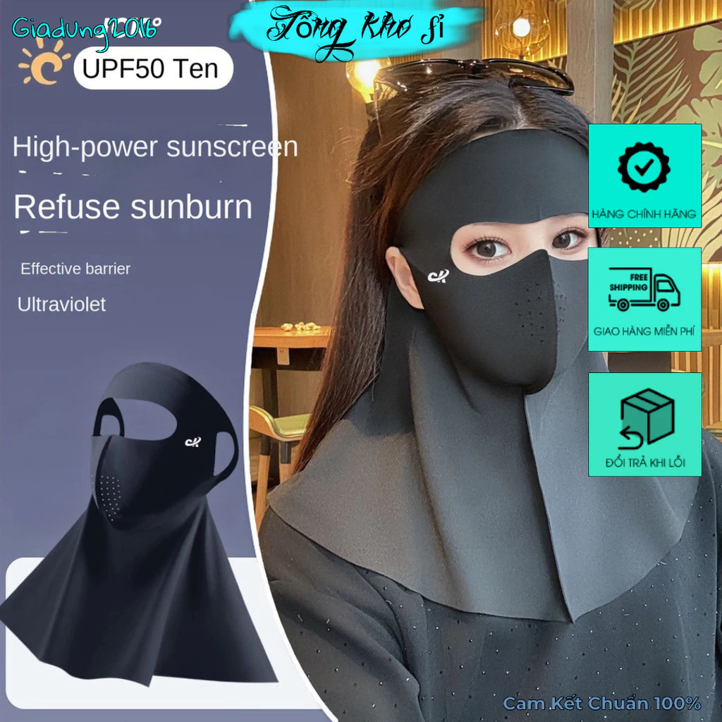 Khẩu Trang Kín Mặt Kèm Khăn Choàng Cổ Chống Tia UV UPF50 + 🌏FREE SHIP🌎 Khẩu Trang Vải Lanh Mát Mẻ