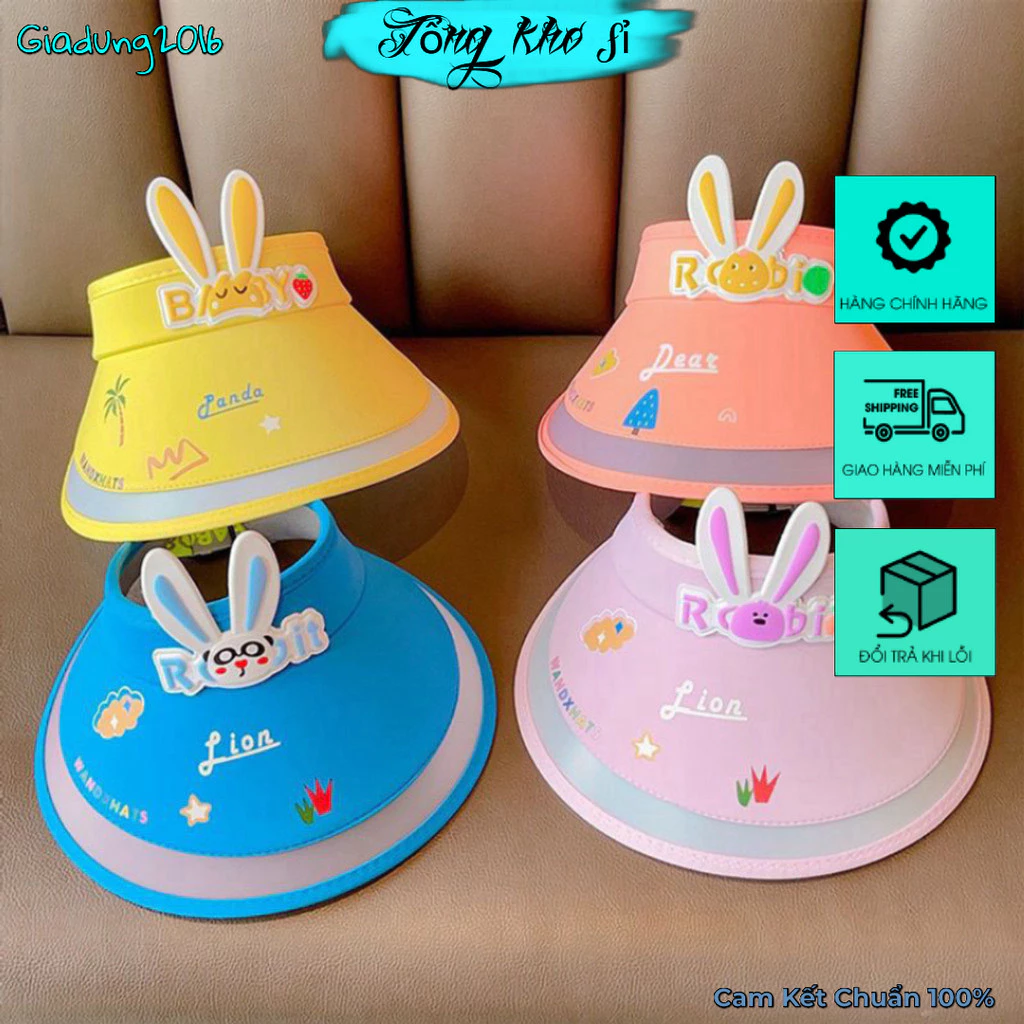 Mũ Cho Bé- Mũ Chống Nắng Rộng Vành Hở Chóp Chống Tia Cực Tím Họa Tiết Thỏ Rabit Dễ Thương Cho Bé Từ 2-12 tuổi( Tuyển Sỉ)