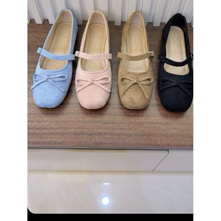 Giày bệt búp bê nữ cao2p gắn nơ xinh đế mềm êm chân LuxyShoes LX195