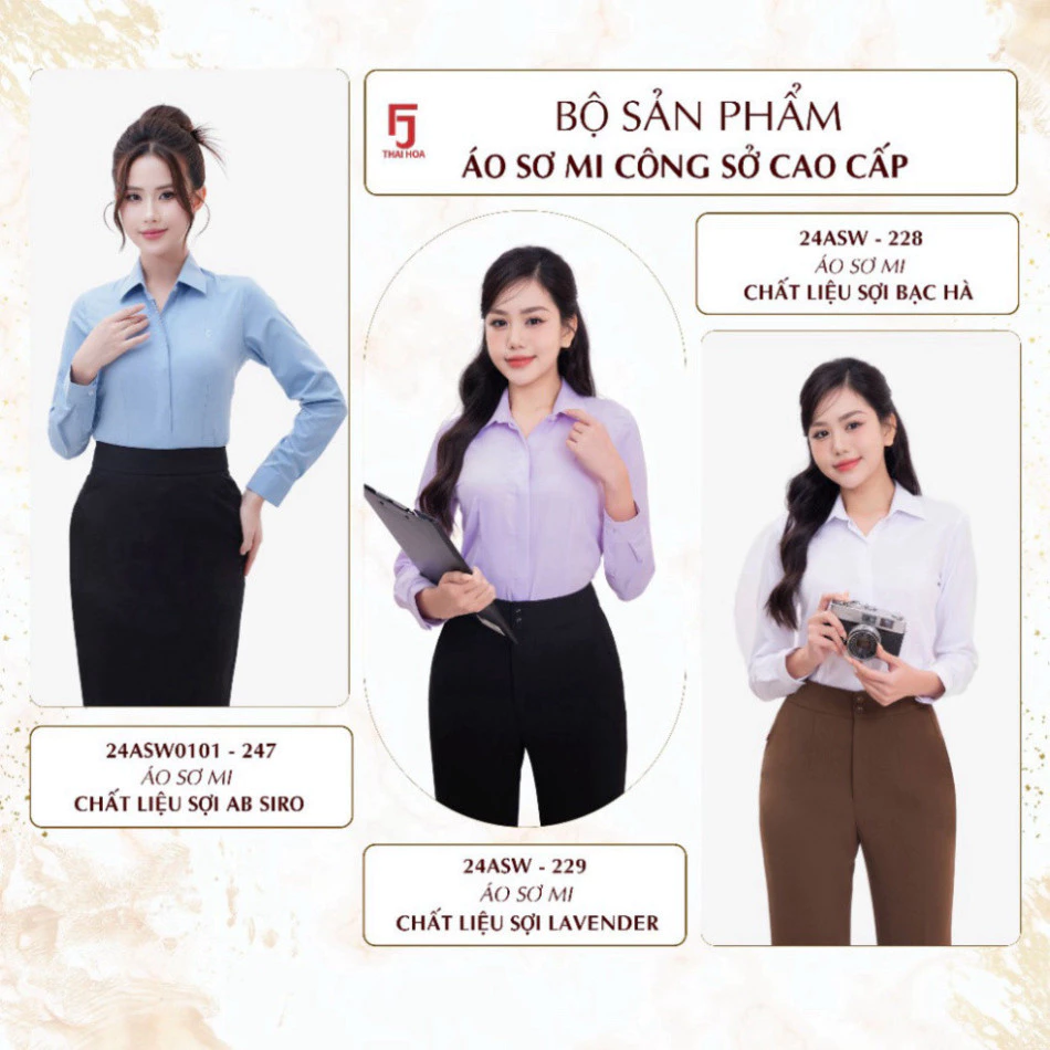 Bộ sưu tập áo sơ mi nữ Thái Hòa cao cấp bằng vải Lavender và Bạc Hà, AB Siro kiểu dáng hiện đại