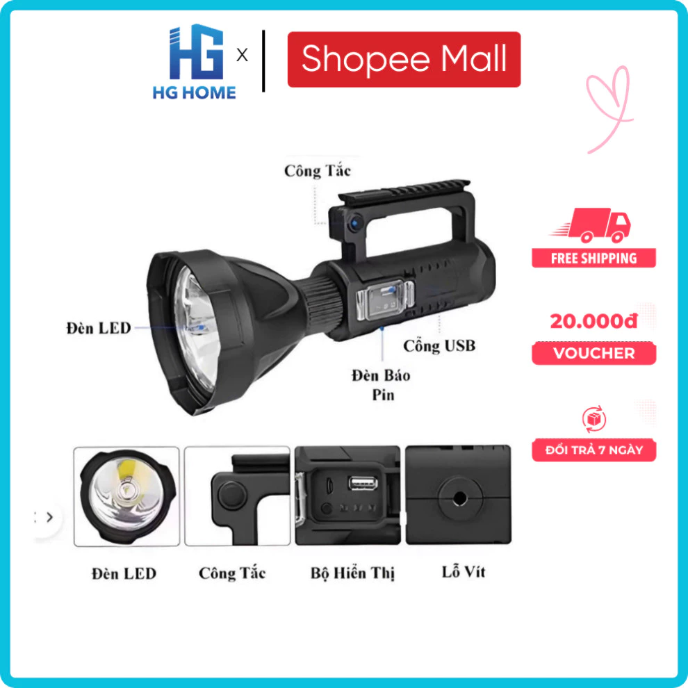 Đèn pin siêu sáng chiếu xa 500m chống thấm nước có chân đế - HGHOME